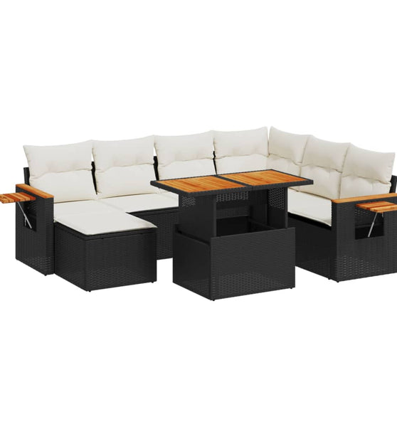 8-tlg. Garten-Sofagarnitur mit Kissen Schwarz Poly Rattan
