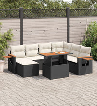 8-tlg. Garten-Sofagarnitur mit Kissen Schwarz Poly Rattan