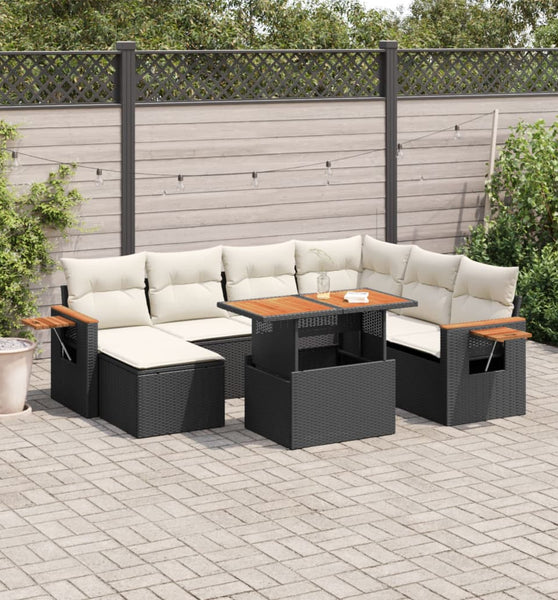 8-tlg. Garten-Sofagarnitur mit Kissen Schwarz Poly Rattan