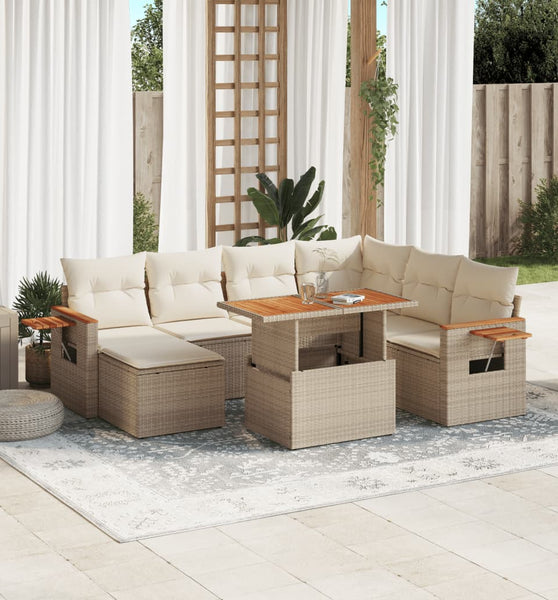 8-tlg. Garten-Sofagarnitur mit Kissen Beige Poly Rattan