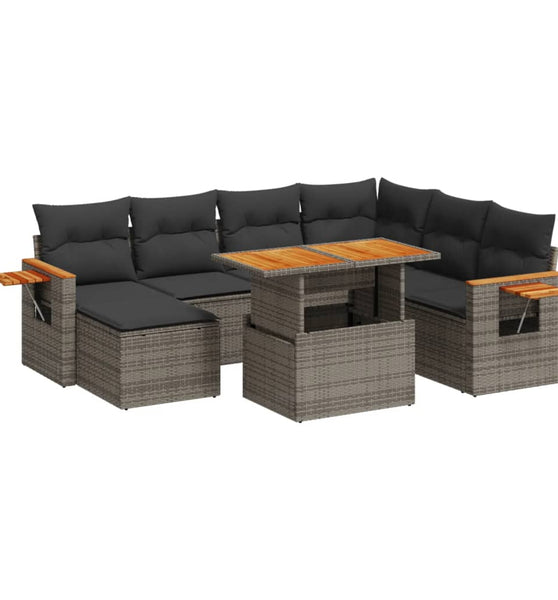 8-tlg. Garten-Sofagarnitur mit Kissen Grau Poly Rattan