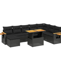 9-tlg. Garten-Sofagarnitur mit Kissen Schwarz Poly Rattan
