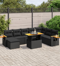 9-tlg. Garten-Sofagarnitur mit Kissen Schwarz Poly Rattan