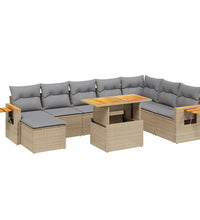 9-tlg. Garten-Sofagarnitur mit Kissen Beige Poly Rattan