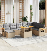 9-tlg. Garten-Sofagarnitur mit Kissen Beige Poly Rattan