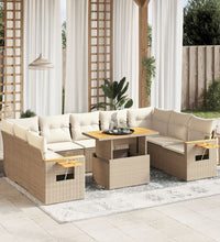 10-tlg. Garten-Sofagarnitur mit Kissen Beige Poly Rattan