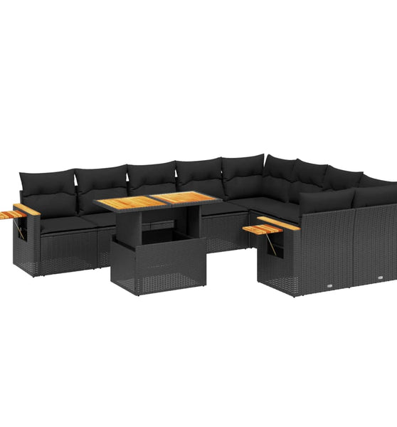 10-tlg. Garten-Sofagarnitur mit Kissen Schwarz Poly Rattan