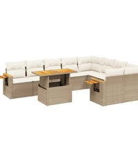 10-tlg. Garten-Sofagarnitur mit Kissen Beige Poly Rattan