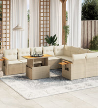 10-tlg. Garten-Sofagarnitur mit Kissen Beige Poly Rattan