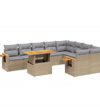 10-tlg. Garten-Sofagarnitur mit Kissen Beige Poly Rattan