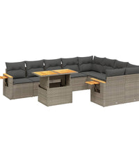 10-tlg. Garten-Sofagarnitur mit Kissen Grau Poly Rattan