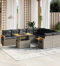 10-tlg. Garten-Sofagarnitur mit Kissen Grau Poly Rattan