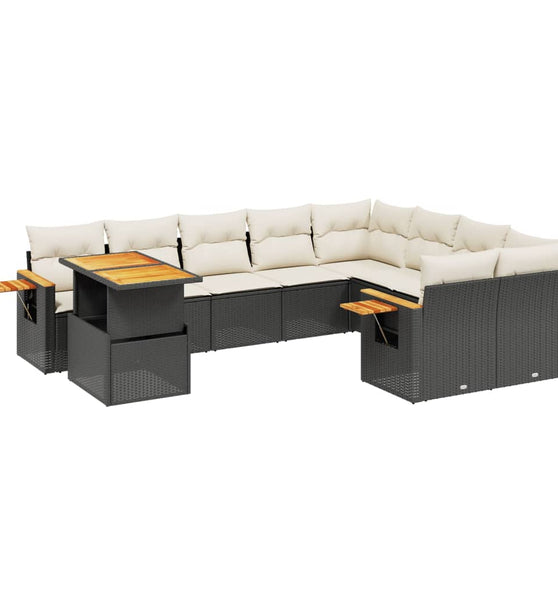 10-tlg. Garten-Sofagarnitur mit Kissen Schwarz Poly Rattan