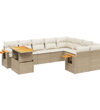 10-tlg. Garten-Sofagarnitur mit Kissen Beige Poly Rattan