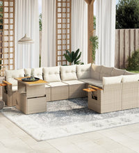 10-tlg. Garten-Sofagarnitur mit Kissen Beige Poly Rattan