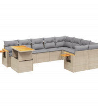 10-tlg. Garten-Sofagarnitur mit Kissen Beige Poly Rattan
