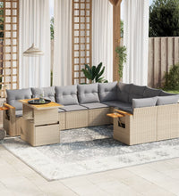 10-tlg. Garten-Sofagarnitur mit Kissen Beige Poly Rattan