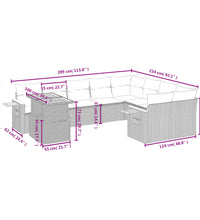 10-tlg. Garten-Sofagarnitur mit Kissen Grau Poly Rattan