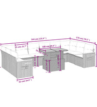 11-tlg. Garten-Sofagarnitur mit Kissen Schwarz Poly Rattan
