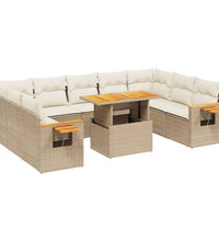 11-tlg. Garten-Sofagarnitur mit Kissen Beige Poly Rattan