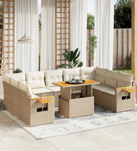 11-tlg. Garten-Sofagarnitur mit Kissen Beige Poly Rattan