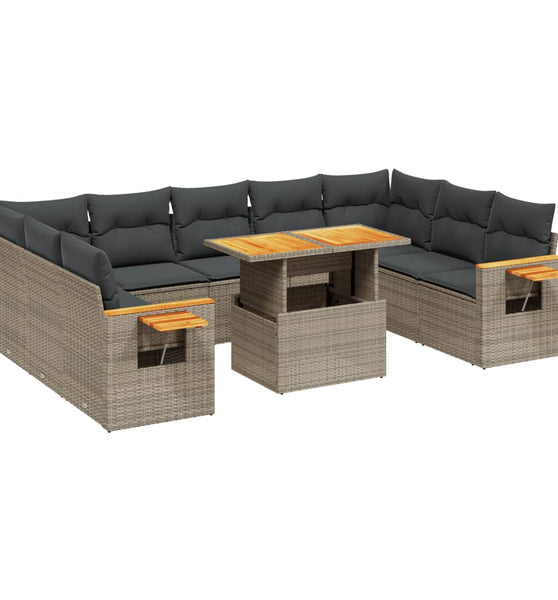 11-tlg. Garten-Sofagarnitur mit Kissen Grau Poly Rattan