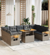 11-tlg. Garten-Sofagarnitur mit Kissen Grau Poly Rattan