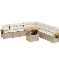 11-tlg. Garten-Sofagarnitur mit Kissen Beige Poly Rattan