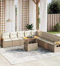 11-tlg. Garten-Sofagarnitur mit Kissen Beige Poly Rattan