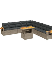 11-tlg. Garten-Sofagarnitur mit Kissen Grau Poly Rattan