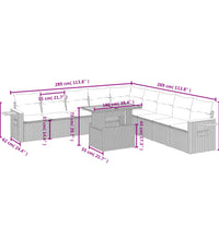 11-tlg. Garten-Sofagarnitur mit Kissen Grau Poly Rattan