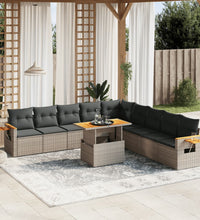 11-tlg. Garten-Sofagarnitur mit Kissen Grau Poly Rattan