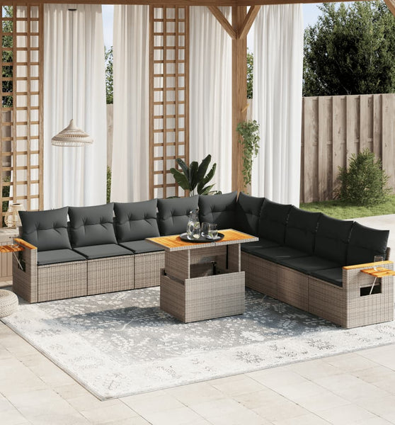 11-tlg. Garten-Sofagarnitur mit Kissen Grau Poly Rattan