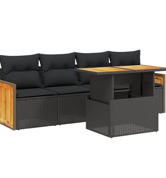 5-tlg. Garten-Sofagarnitur mit Kissen Schwarz Poly Rattan