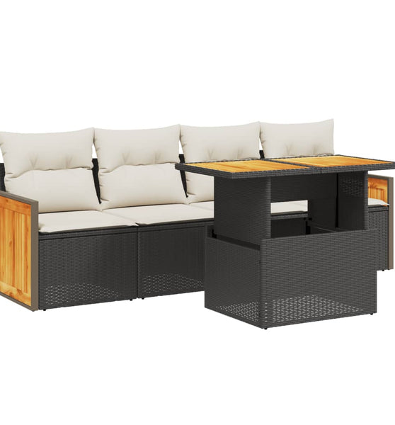 5-tlg. Garten-Sofagarnitur mit Kissen Schwarz Poly Rattan