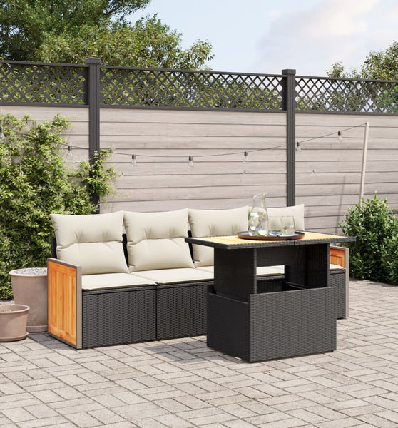 5-tlg. Garten-Sofagarnitur mit Kissen Schwarz Poly Rattan