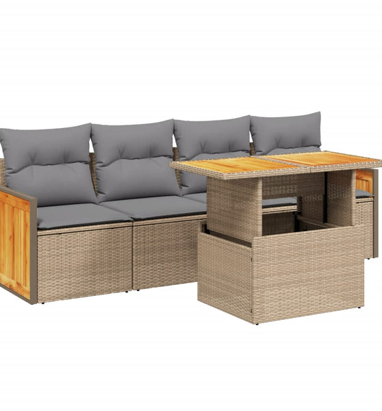 5-tlg. Garten-Sofagarnitur mit Kissen Beige Poly Rattan