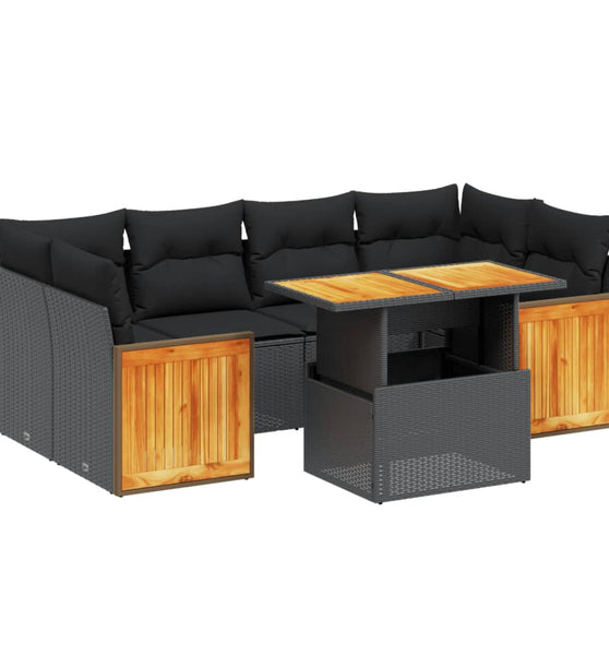 7-tlg. Garten-Sofagarnitur mit Kissen Schwarz Poly Rattan