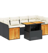 7-tlg. Garten-Sofagarnitur mit Kissen Schwarz Poly Rattan