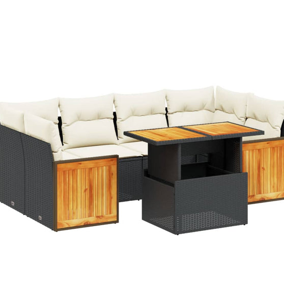 7-tlg. Garten-Sofagarnitur mit Kissen Schwarz Poly Rattan