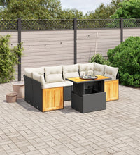 7-tlg. Garten-Sofagarnitur mit Kissen Schwarz Poly Rattan