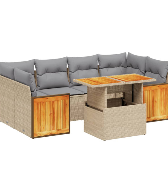 7-tlg. Garten-Sofagarnitur mit Kissen Beige Poly Rattan