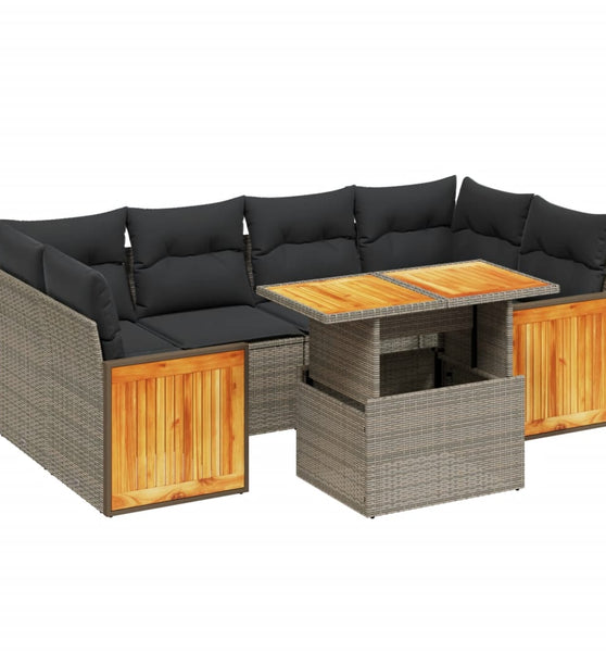 7-tlg. Garten-Sofagarnitur mit Kissen Grau Poly Rattan