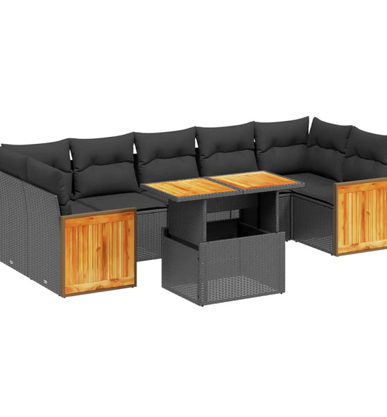 8-tlg. Garten-Sofagarnitur mit Kissen Schwarz Poly Rattan