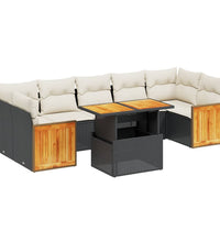 8-tlg. Garten-Sofagarnitur mit Kissen Schwarz Poly Rattan