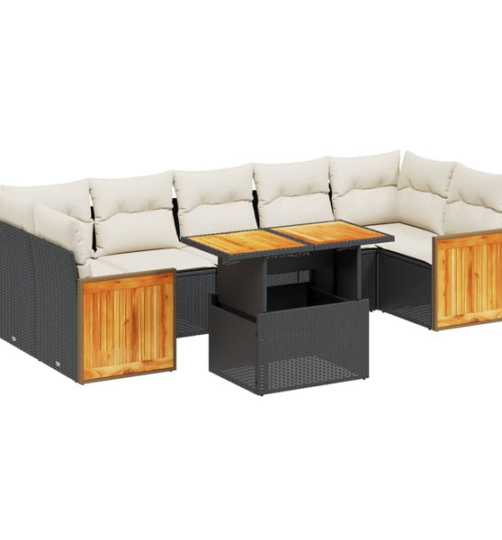 8-tlg. Garten-Sofagarnitur mit Kissen Schwarz Poly Rattan