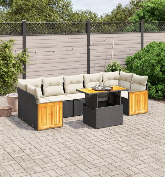 8-tlg. Garten-Sofagarnitur mit Kissen Schwarz Poly Rattan