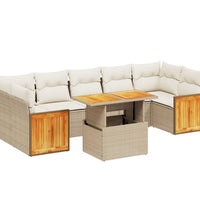8-tlg. Garten-Sofagarnitur mit Kissen Beige Poly Rattan