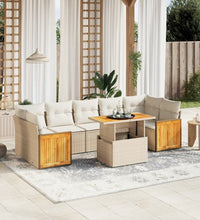 8-tlg. Garten-Sofagarnitur mit Kissen Beige Poly Rattan