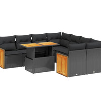 9-tlg. Garten-Sofagarnitur mit Kissen Schwarz Poly Rattan